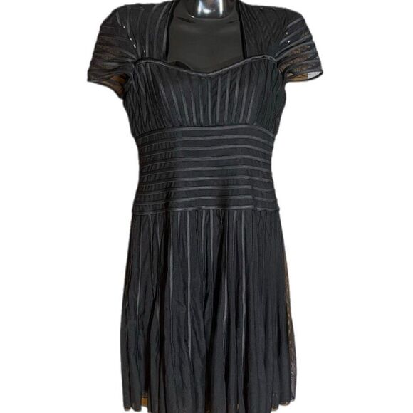 JS Collections Black Mesh Ribbon Detail Cap Sleeve Gothic Romantic Dress - Picture 4 of 8